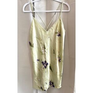 Vtg California Miss Satin Floral Slip Dress Large Green Fairycore Y2K Boho 19795